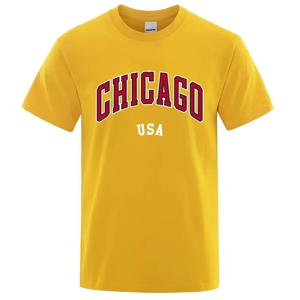 Chicago Usa City Street Letter Printing T Shirts for Men Women Cotton T Shirts Fashion O-Neck Tops Oversized Men Clothing