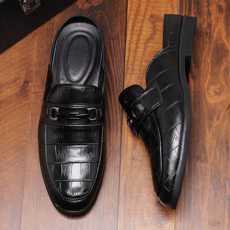 Baotou leather slippers, men's one-pedal heelless fitting room half slippers, casual lazy overalls, Doudou shoes