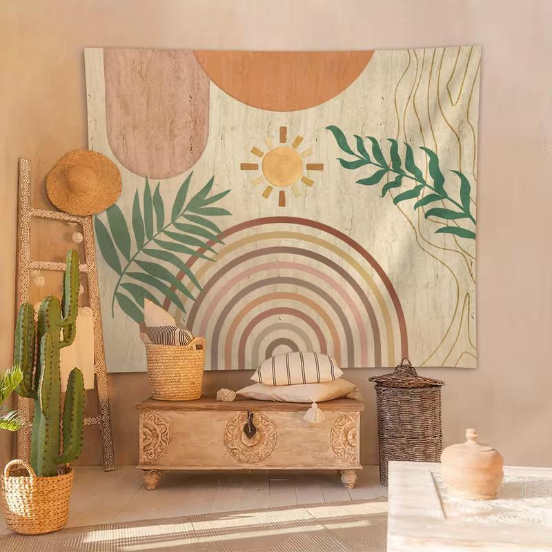 2D Modern Boho Sun Tapestry Rainbow Palm Leaf Home Background Decor