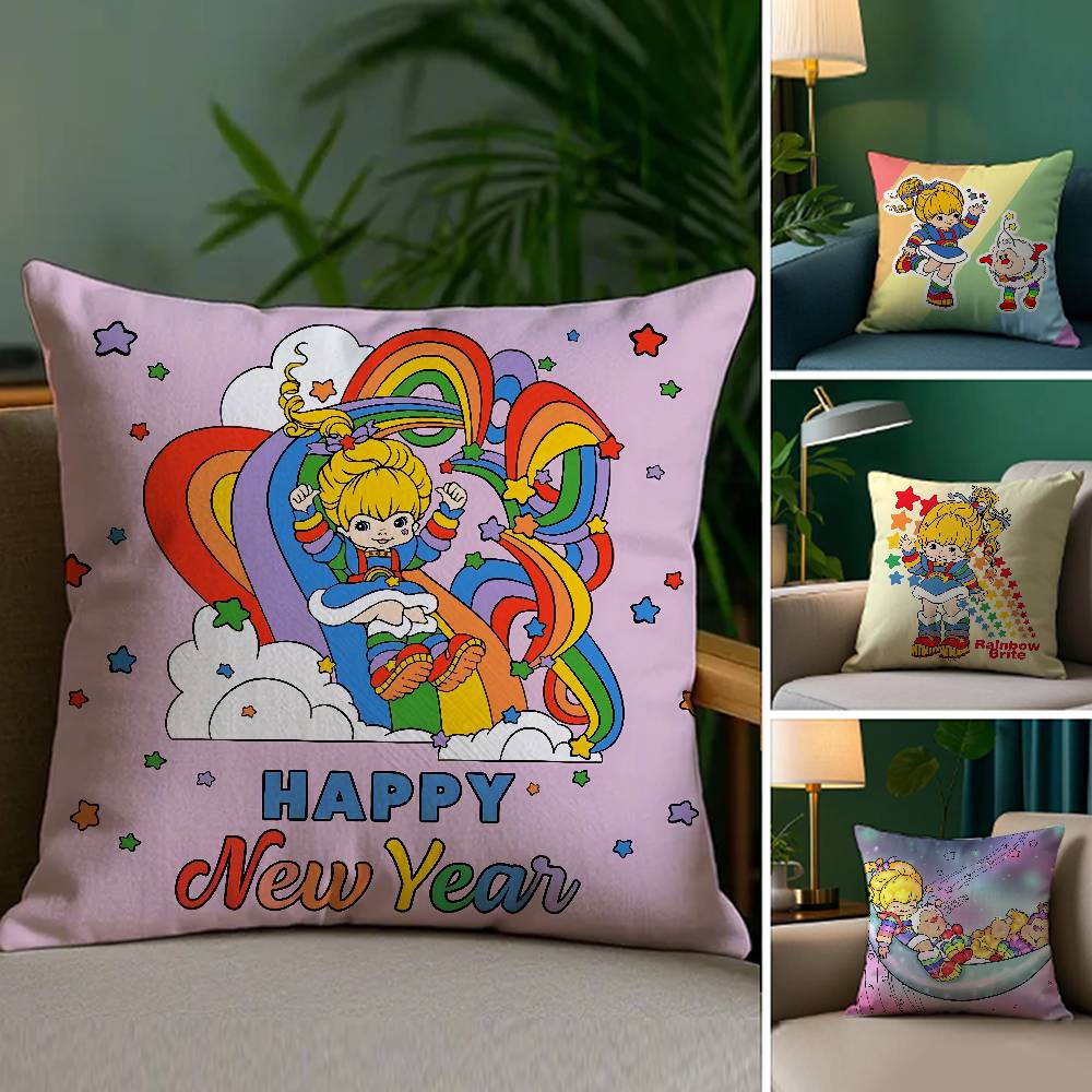 R-Rainbows Cute Brite Pillow Case Sofa Living Room Bedroom Double-sided Printing Square Cushion Nap Time Cushion Cover