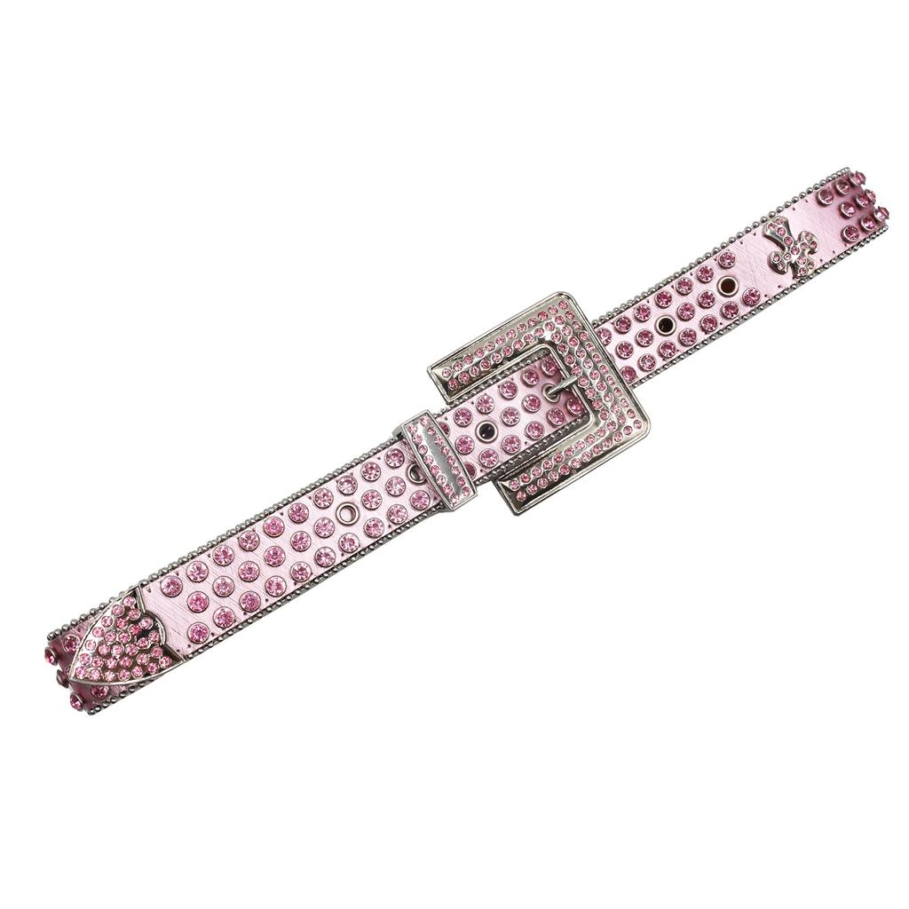 Pink Cross Rhinestone Women's Belt Diamond-set Alloy Acrylic Punk European and American Style Belt