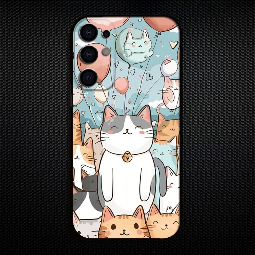 Adorable Cat Anime Phone Case For Samsung S25/S24/S23/S22/S21/S20/Plus,Fe,Lite/Others Black Cover