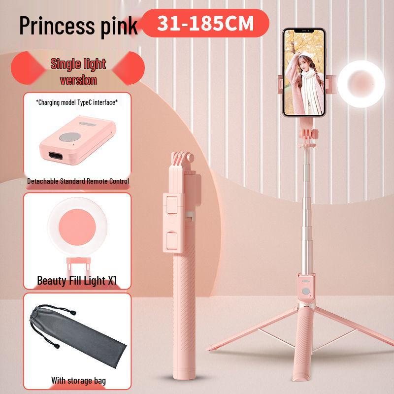 1.8m Bluetooth Selfie Stick with Integrated Tripod and Universal Phone Holder for Remote Control, Charging, and Live Streaming.