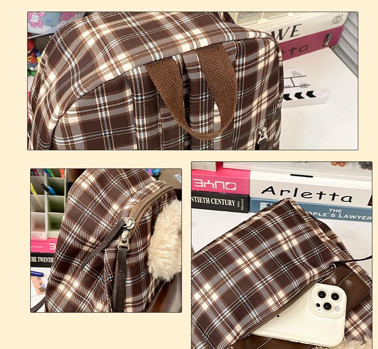 Retro-karierter Welpen-Rucksack im College-Stil für Herbst/Winter – stylische All-Match-Schultasche für Mädchen