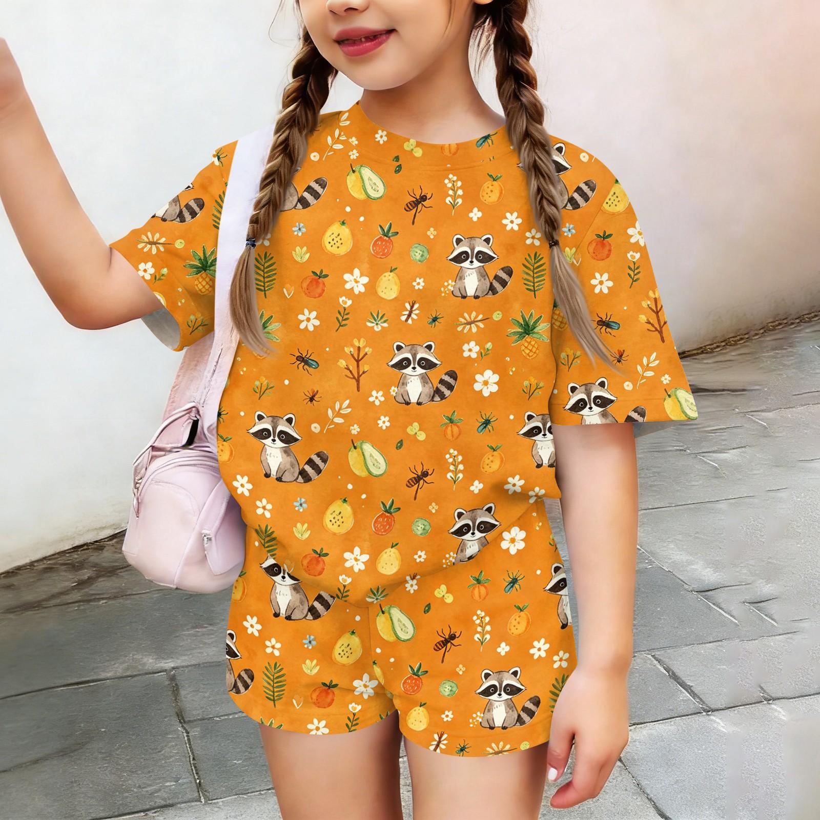 

Kids Casual Short Sleeve Top and Shorts Set Animal Print Lightweight Soft Fabric Comfortable Fit Summer Outfit for Boys and Girls 130