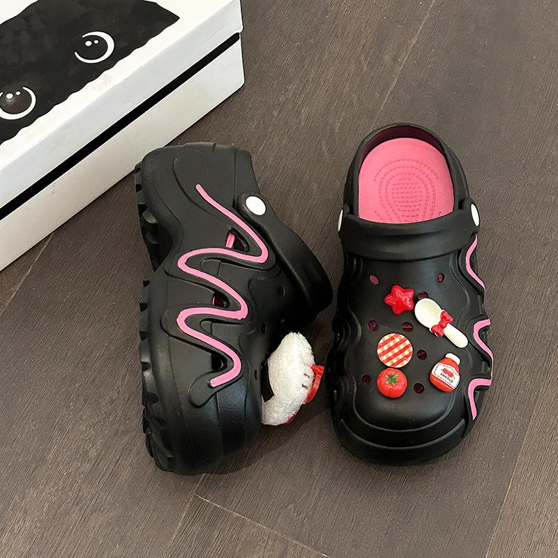 Cute girl heart hole shoes women's new summer casual outer wear thick-soled two wear beach cool slippers
