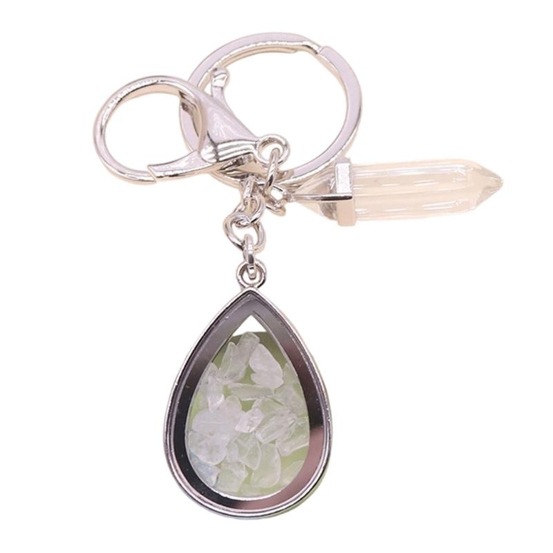 Natural Stone Crystals Teardrop Shape Photo Locket Keychain Featuring Diamonds Cut Designs for Sentimental Gifts