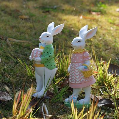 Figurinhas de Ovos de Coelho da Páscoa Desenho Animado Coelho Realista Fofo Decoração de Mesa Artesanato Artesanato de Resina Escultura de Animal