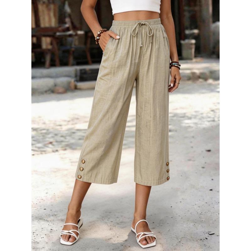 QICED Damenmode, lässig, einfarbig, bedruckt, Hosen und Caprihosen