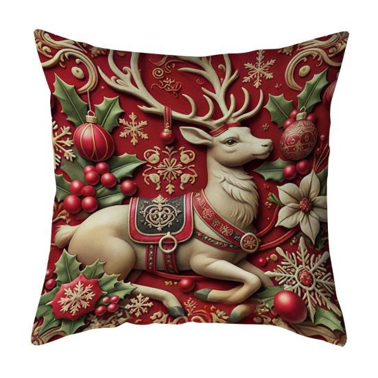 Christmas Pillow Cover 18x18 Inch Santa Reindeer Cushion Cover with Hidden Zipper Tree Snowman