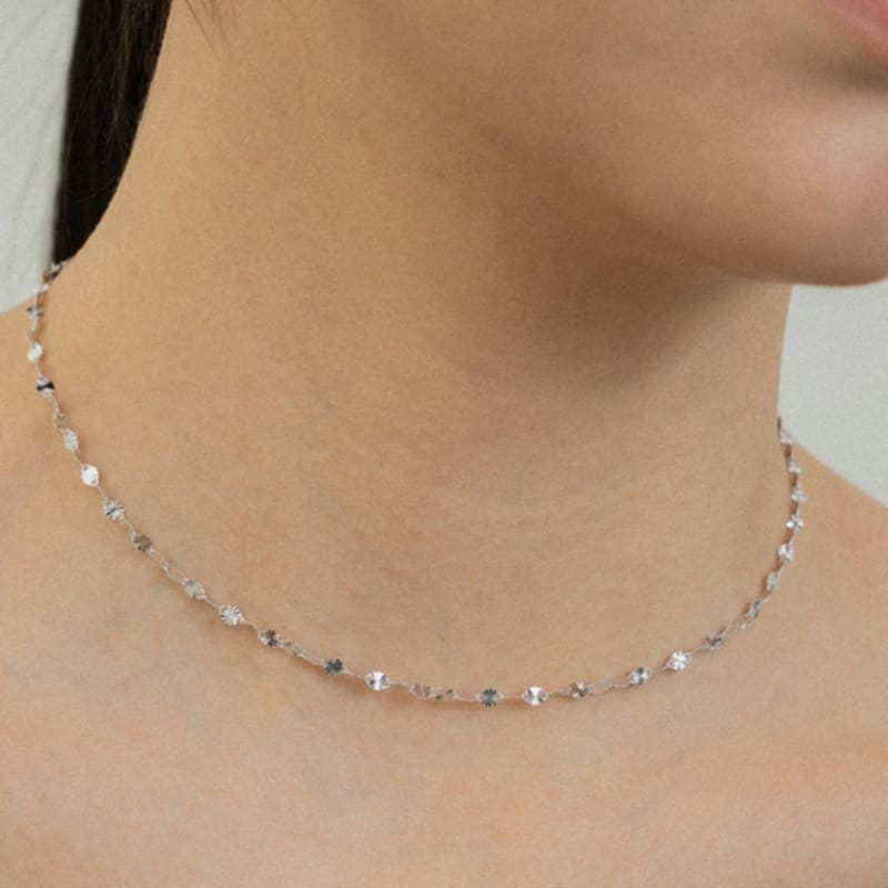 NORMALLEE [White Gold] Flat Cut Chain Necklace