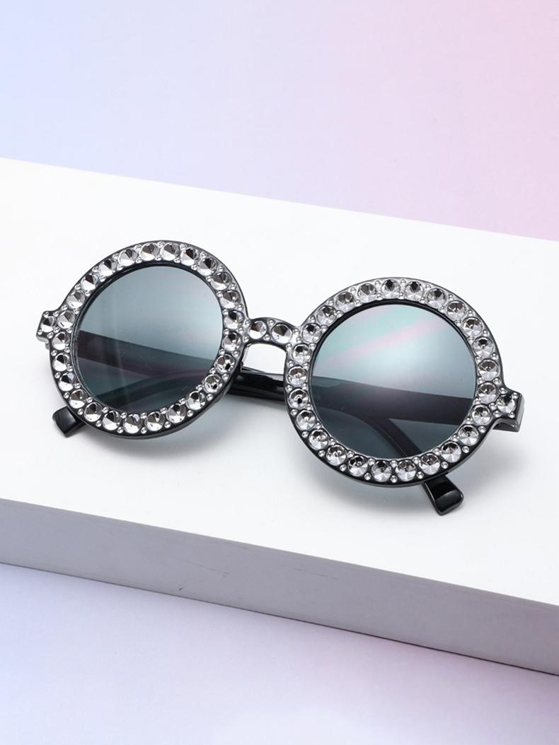 

Rhinestone Round Sunglasses Colorful Transparent Frame Bling UV Shades for Women & Parties KJ098