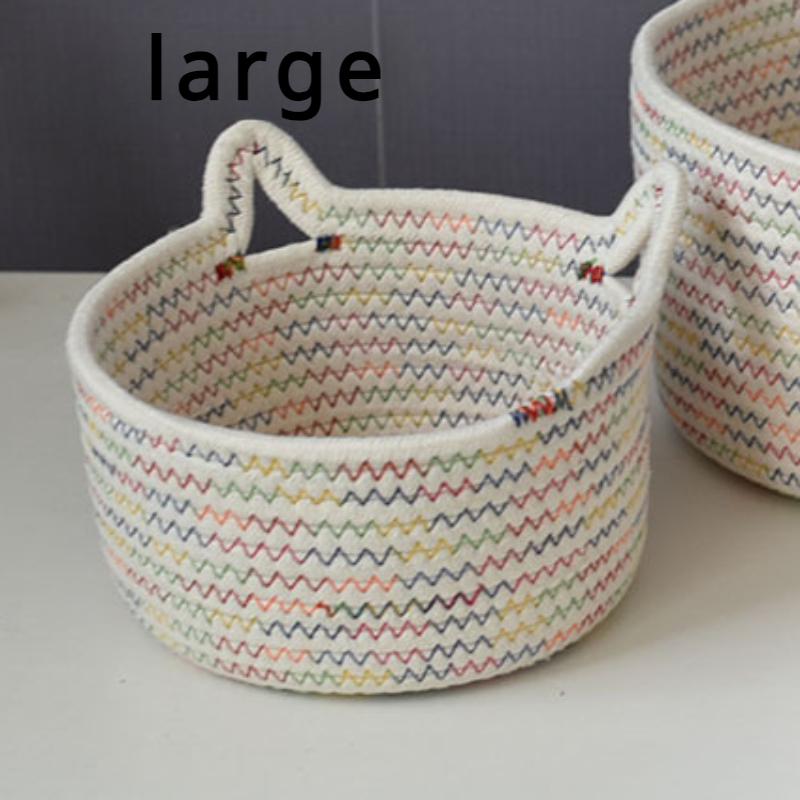 Desktop Storage Sets Cat Ear Organizer Cosmetic Snacks Sundry Keys Woven Storage Basket