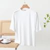 Women's Summer Patchwork Loose T-Shirt with Round Neck and Five-Sleeve Design