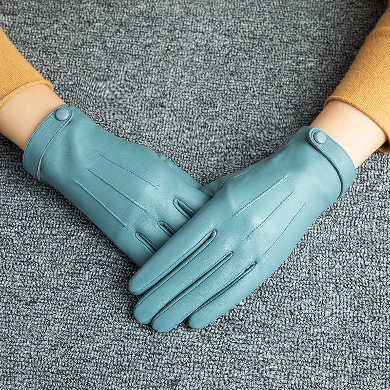 

Кожаные перчатки женские зимние овчины маникюр сенсорный экран с бархатом утолщенные холодные и теплые водительские короткие перчатки для верховой езды M