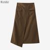 ZANZEA Women Casual Elastic Waist Solid Color Midi Skirts