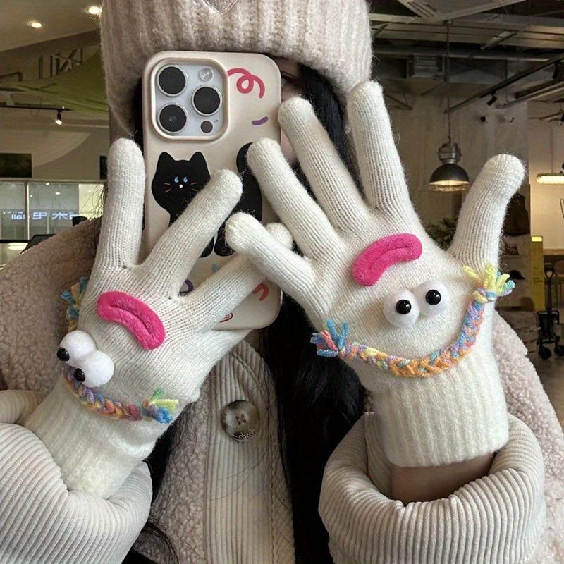 Cute Funny Ugly Cute Gloves Winter Female Velvet Warm Windproof Cold Student Riding Touch Screen Five Fingers