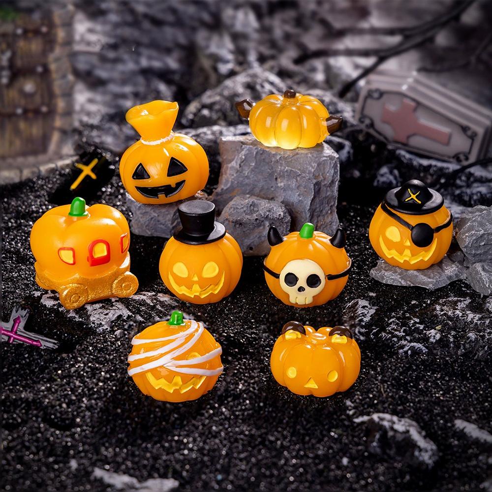 10pcs Multicolor Miniature Candle Figurine Halloween Resin Cartoon Pumpkin Statue Car Decoration Ghost Castle Desktop Knick-knac