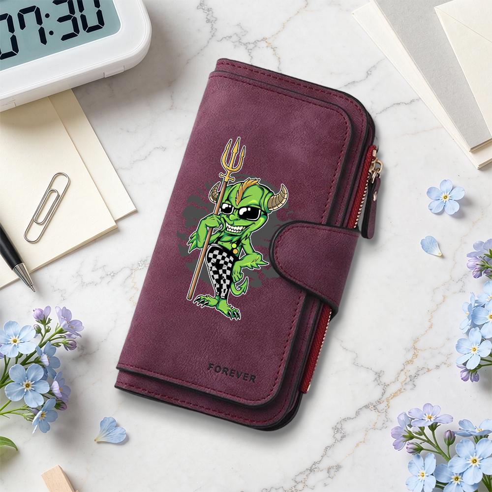Cool Green Demon Pattern Long Wallet for Daily Use Fashion Multi Card Slot Purse