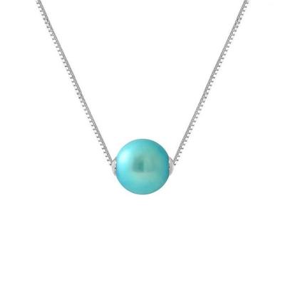 AAA+ Round Freshwater Cultured Pearl Necklace 9-10 Mm Turquoise Blue - Venetian Silver 925 Thousandths - Women's Jewelry