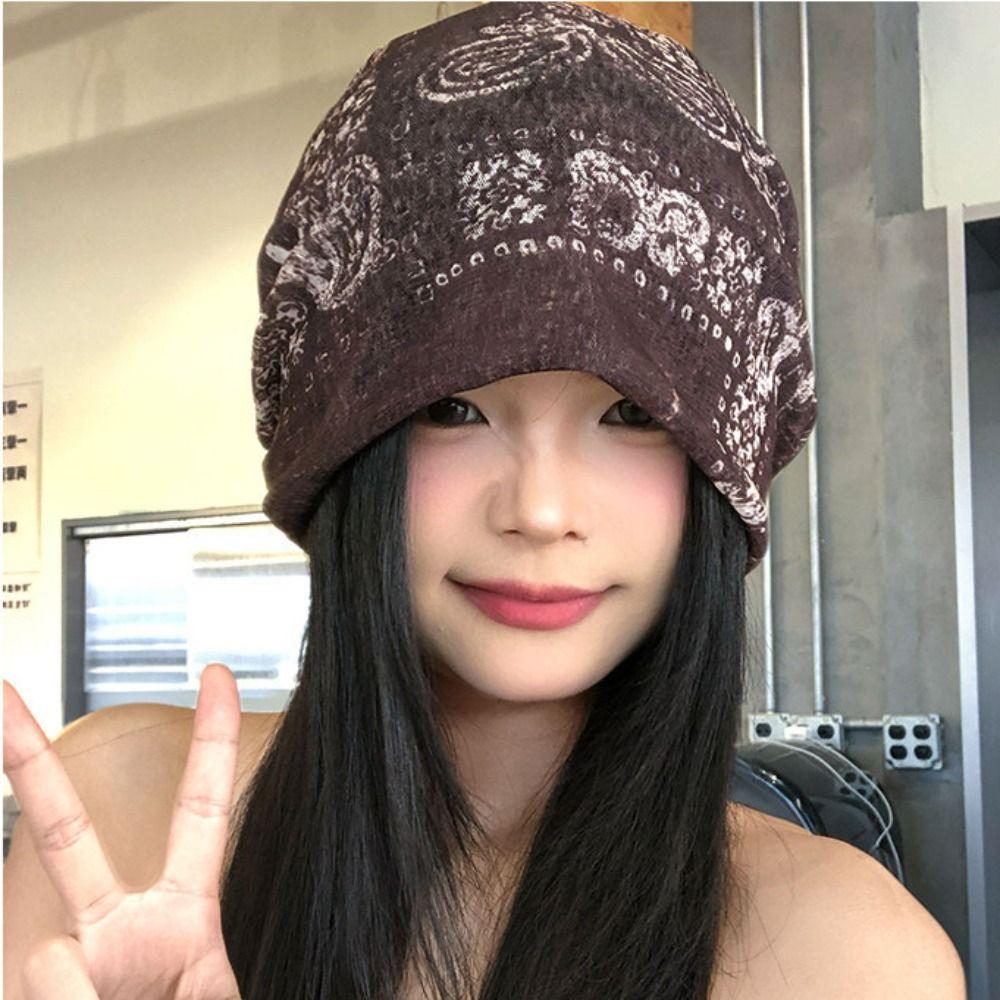 Large Head Circumference Stacked Hat Ethnic Style Beanies Cap Pullover Hat  for Women and Girl