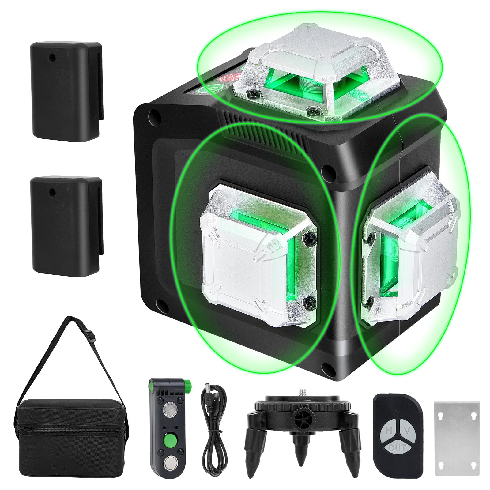 

Лазерный 3D Зеленый Лазерный Уровень для Строительства и Пульт Магнитный Вращающийся Лазер Класс Безопасности 12 Уровень, Уровень, 3x360°, Выравнивание, Перезаряжаемый, Управление, зелёный