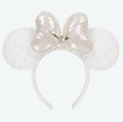 Minnie Mouse Headband with Sequin Ribbon (with Pearls), White, Tokyo Disney Resort Limited Edition (TDR)