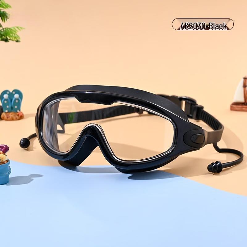 Jiemengzhe Anti-Fog Wide-Frame Swim Goggles with Integrated Earplugs