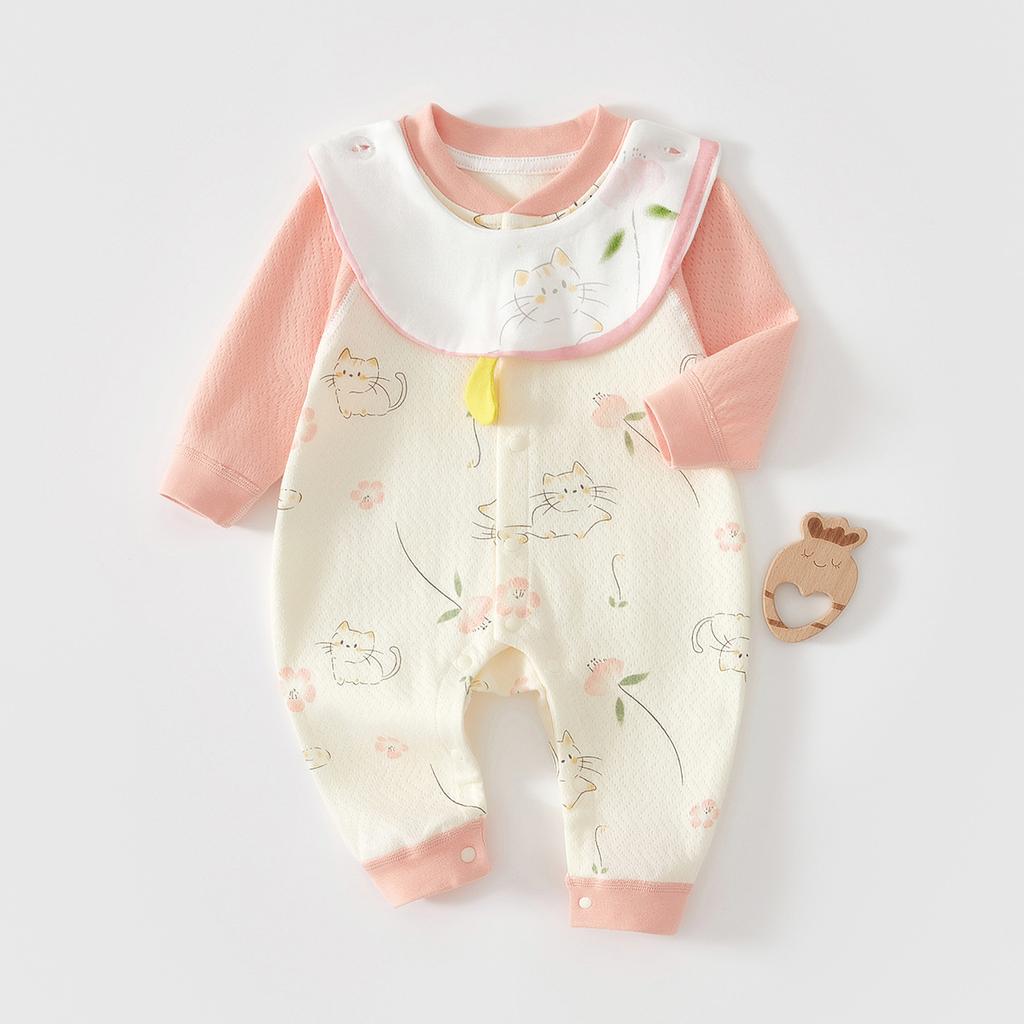 Baby-Mädchen-Strampler, Süßes Langarm-Baby-Einteiler-Outfit, Frühling Herbst Neugeborenen Krabbel-Strampler für Draußen