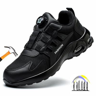 Chaussures de sécurité ultralégères de chantier avec bouton rotatif Chaussures de travail industrielles anti-écrasement et antidérapantes Bottes de travail à embout en acier