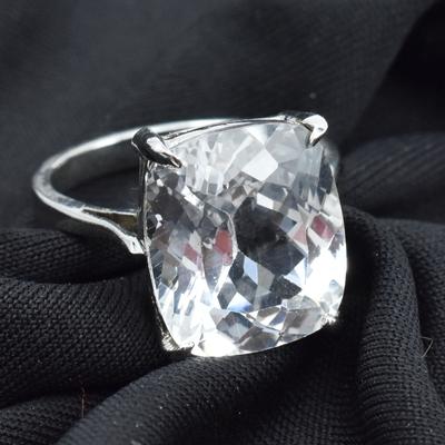 925 sterling sølv Ring Safirring Størrelse 9 Hvit Farge 28.80 Ct Putekutt ar-3127-sa