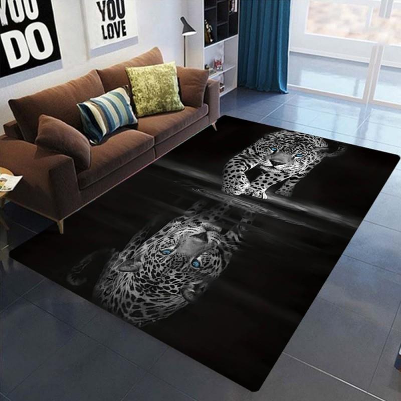 3d Lions Leopard Print Rug Living Room Floor Mat Large Area Rug No Shedding Non-Slip Carpet for Bedroom Boys Girls Home Decor