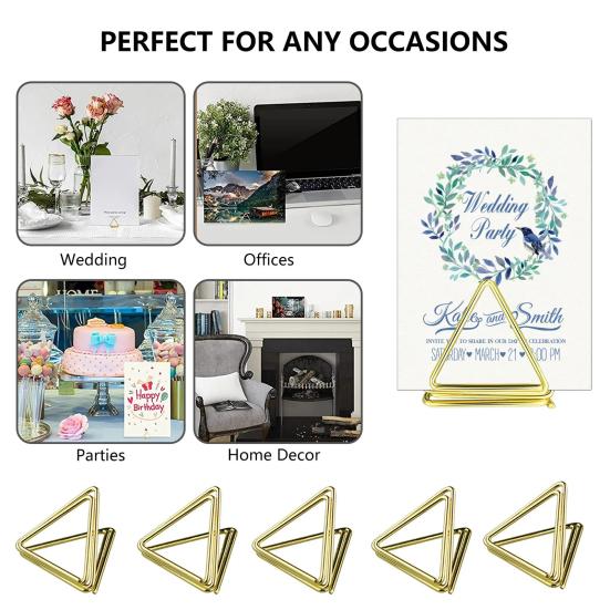 24Pcs Metal Card Holders Triangle Shape Golden Note Holders Table Name Card Clips for Wedding Party Wedding Reception Table Decor