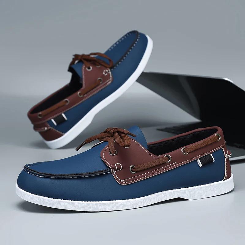 Fashion Leather Casual Shoes For Man Large Size 48 Brand Docksides Shoes Man Italian Style Lace-up Boat Shoes Men Driving Shoes