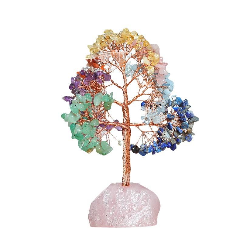 Rose Quartz Crystal Money Tree with Copper Wire, Tree of Life Decorative Ornament