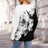 Women's Fashion V-Neck Button-Up T-Shirt With Floral Print Long-Sleeved Top