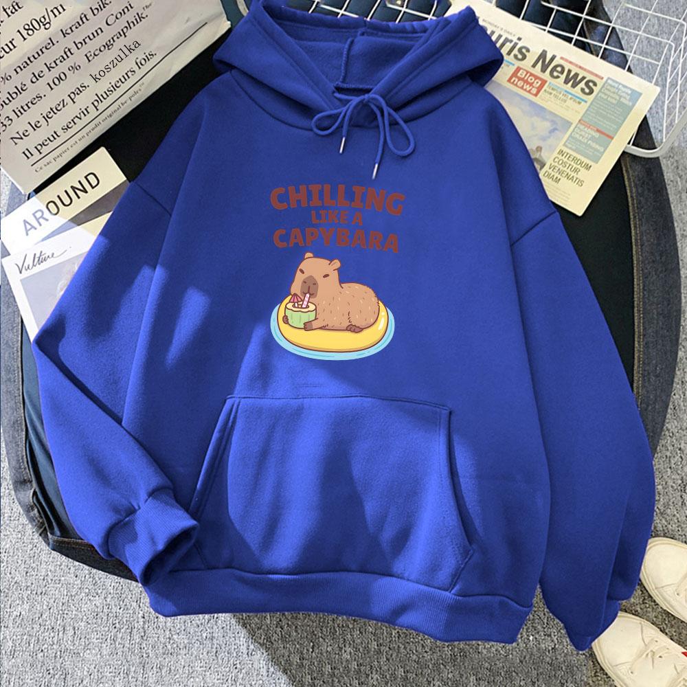 Chilling Like A Capybara Hoodies Long Sleeve Cartoon Kawaii Sweatshirt for Girls/Boys Casual Winter Warm Jacket Women Sudaderas Tops