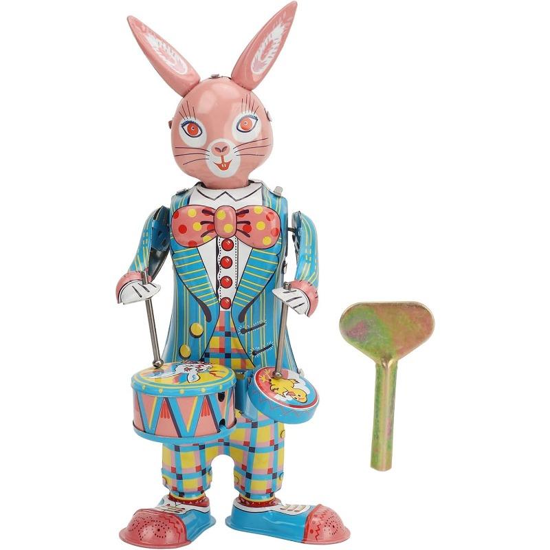 Rabbit Clockwork Toy, Metal Vintage Retro Swinging Drumming Rabbit Wind Up Toys for Gifts Collection Decoration