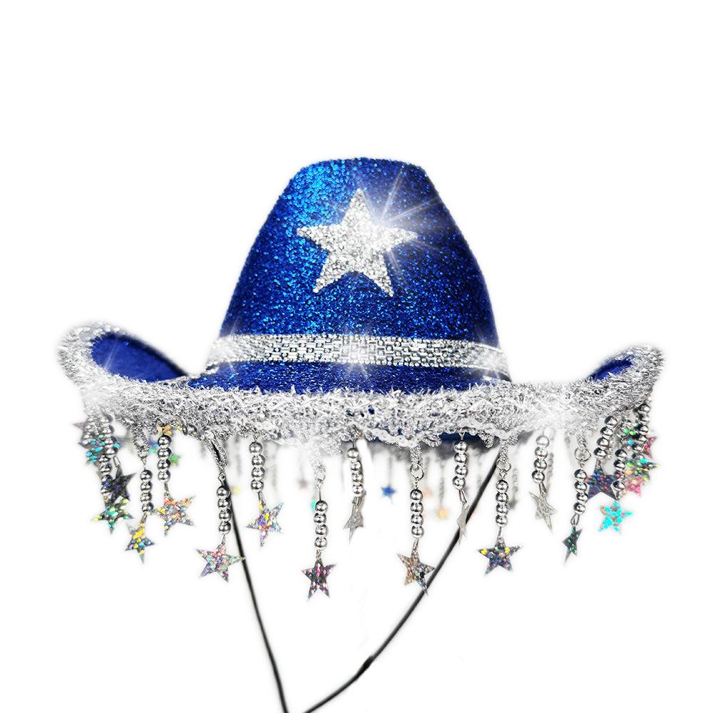 Star Tassel Hat Rose Red Western Cowboy Hat Star Party Hat Blue For Costume Event Festival Cowboy Theme