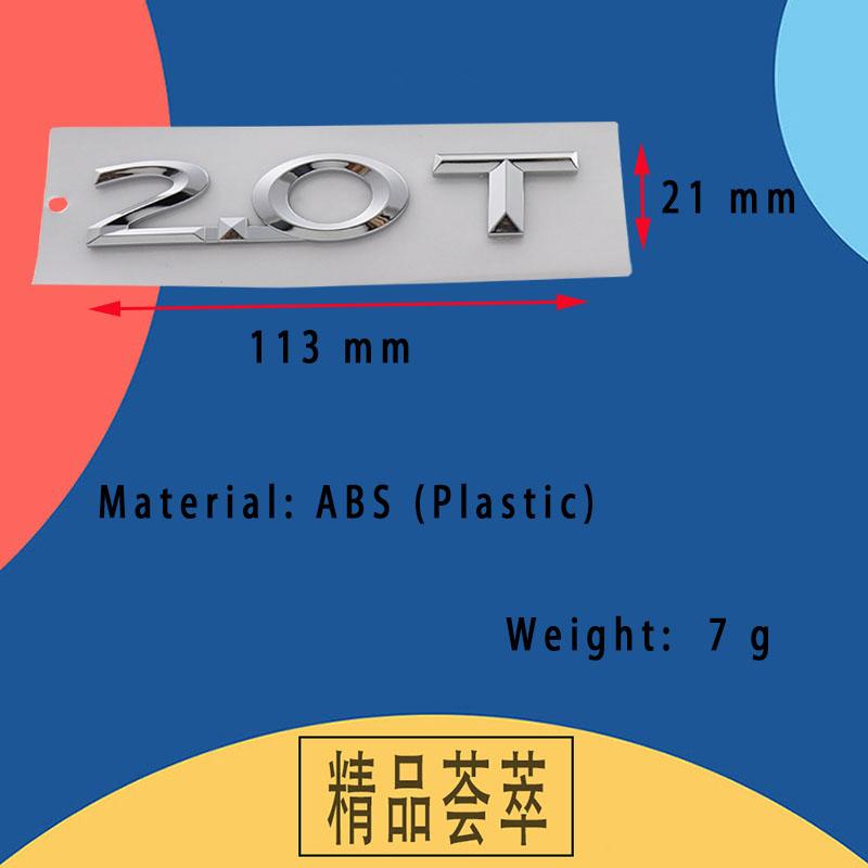 3D Premium 2.0T 2.0 T Buchstaben für Auto Kotflügel Kofferraum Hinten Motorhaube Aufkleber Emblem Plakette Aufkleber