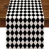 Washable Rectangular Desk Runner Modern Geometric Table Runner, Black And White Checkered Stylish Pattern 72 Inch Striped for Dining Decor Easy Care