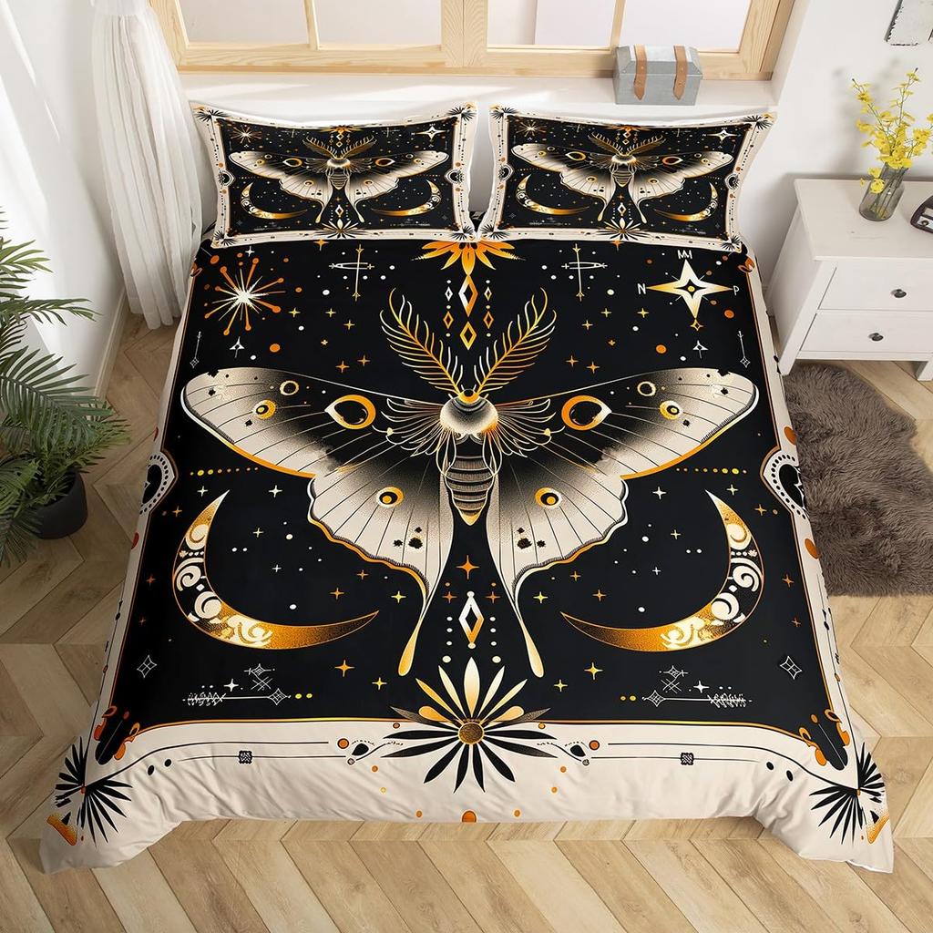 Gothic Moth Duvet Cover Set Queen Twin SizeDreamy Butterfly Animal Rustic Leaves Bedding SetExotic Starry Moon Sky Quilt Cover