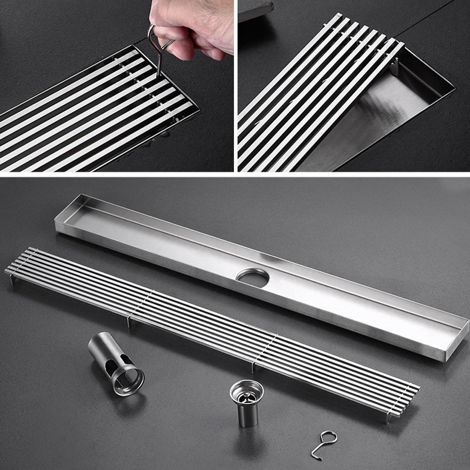 Badezimmer-Bodenablauf USU304 Edelstahl Streifen Rechteck Dusche Lange lineare Entwässerung Seitenbodenabläufe für Küchentoiletten