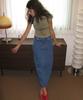 Partimento Woman Studded Denim Maxi Skirt_Mid Blue