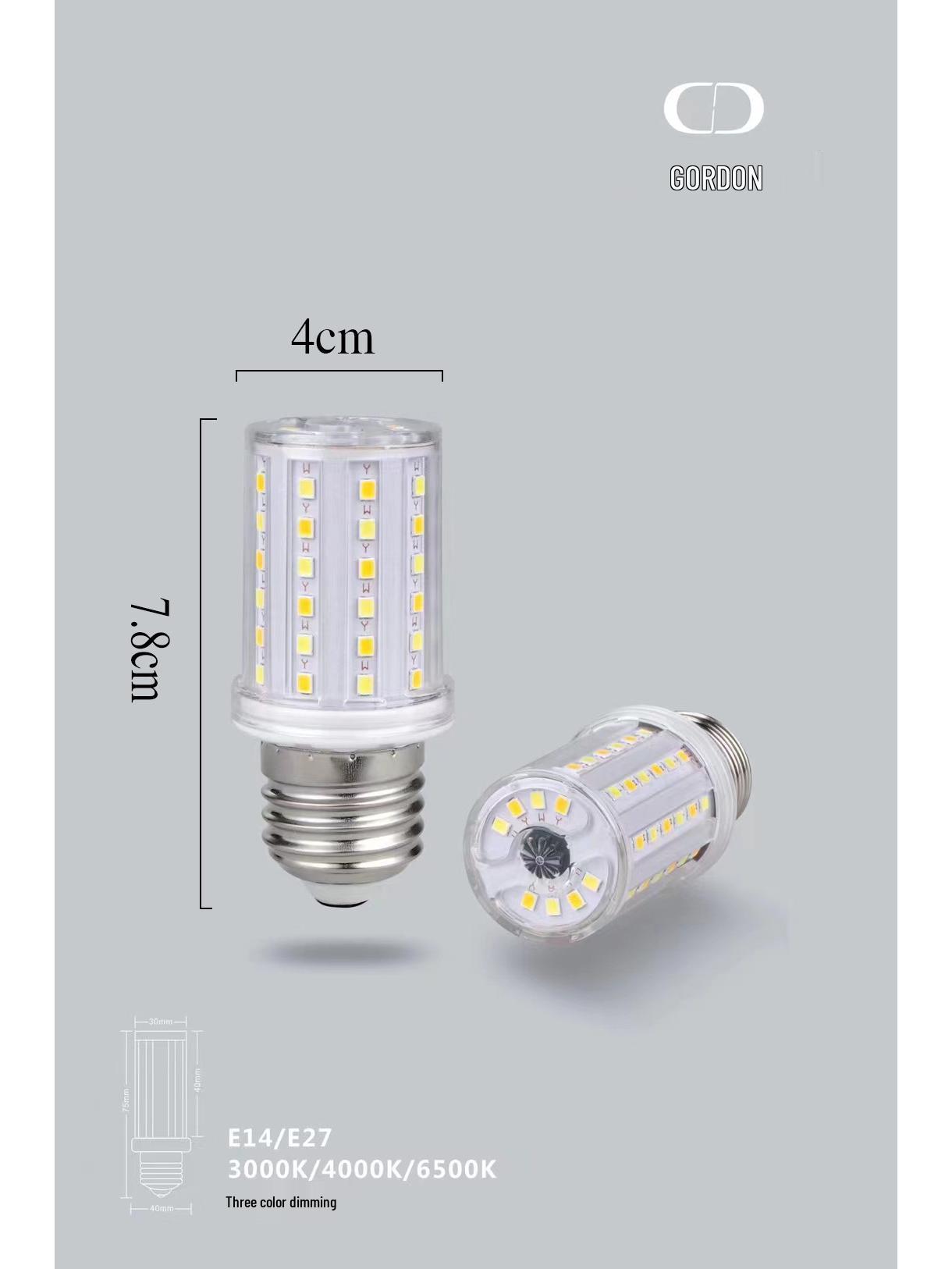 

Ultra Bright Dimmable LED Corn Bulb - Energy-Saving Screw Base for Living & Bedroom - White, Warm, & Three-Color Options 7W