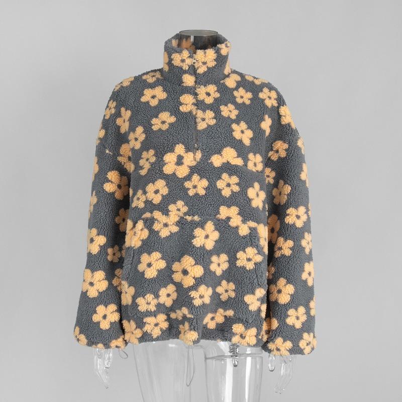 Felpa con Cappuccio a Fiore in Pile Polare, Felpa Nuova Moda Autunno e Inverno Europea e Americana, Calda Felpa di Lana, Maglione da Donna
