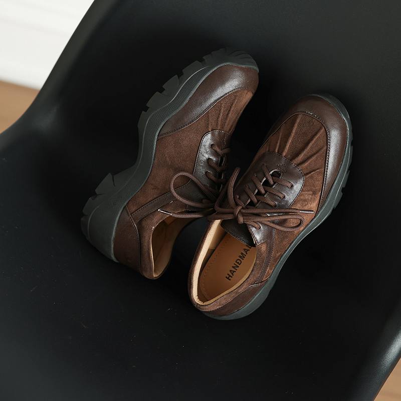 Krazing Pot Suede Round Toe Thick Nottom Lace Up Summer Autumn Leisure Shoes Big Size 42 Women Sneaker