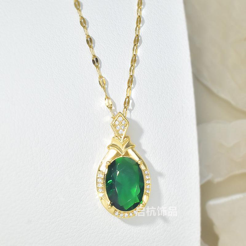 

Винтажное изумрудное ожерелье с каплями воды, женское, высокочувствительное, легкое, роскошное, универсальное, с подвеской из драгоценных камней, цепочка на ключицу