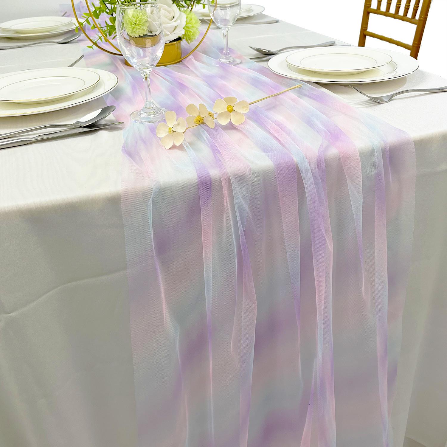 

Rainbow Gradient Gauze Table Runner,Sheer Mesh Dining Table Decoration For Wedding Bride Shower Brithday Party 75X180CM