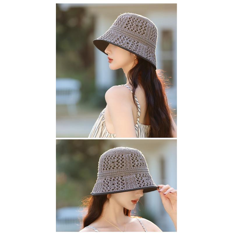 Women S Hollow Knit Breathable Fisherman Hat Sun Protection Face Slimming Casual Sun Hat